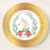 Kersteenhoorngoud en witte rand zandsteen onderzetter (Voorkant)