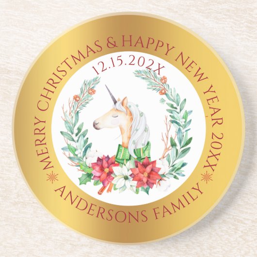 Kersteenhoorngoud en witte rand zandsteen onderzetter (Voorkant)