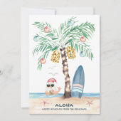 Kersteiland Surf Santa Aloha Tropisch strand Feestdagenkaart (Voorkant)