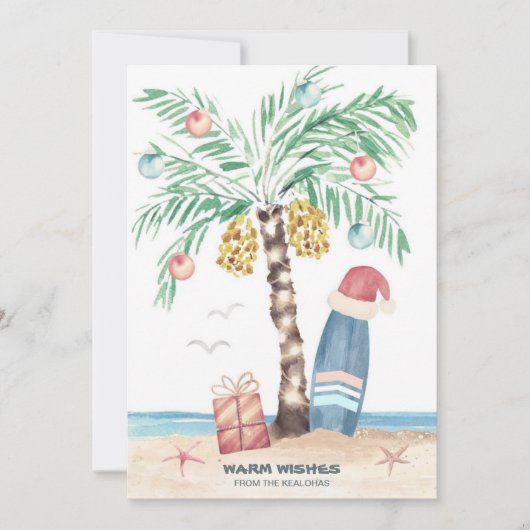 Kersteiland Surf Santa Tropical Beach Feestdagenkaart (Voorkant)