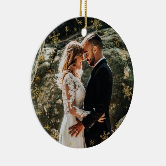 Kerstelegant aangepast Foto + Monogram op wit Keramisch Ornament (Rechts)