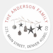 Kerstelegant kaneeladres ronde sticker (Voorkant)