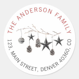 Kerstelegant kaneeladres ronde sticker