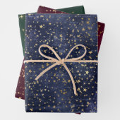 Kerstelegant luxe gouden sterren patroon inpakpapier vel (In situ)