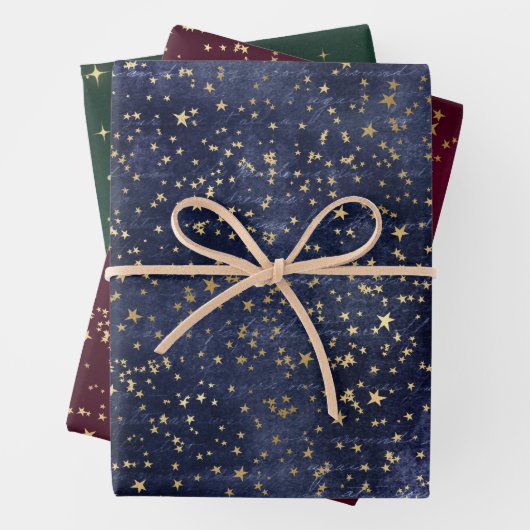 Kerstelegant luxe gouden sterren patroon inpakpapier vel (In situ)