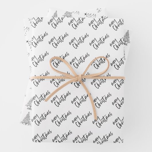 Kerstelegant zwart-wit inpakpapier vel (In situ)