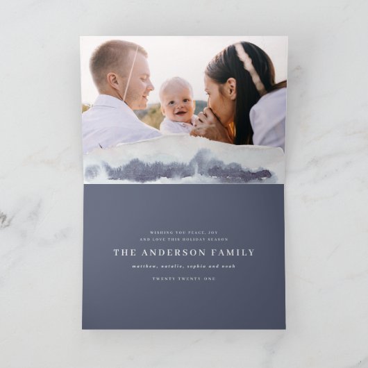 Kerstelegante blauwe waterverf winterscène kaart (Binnen)