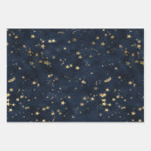Kerstelegante luxe gouden sterren patroon blauw inpakpapier vel (Voorkant 3)