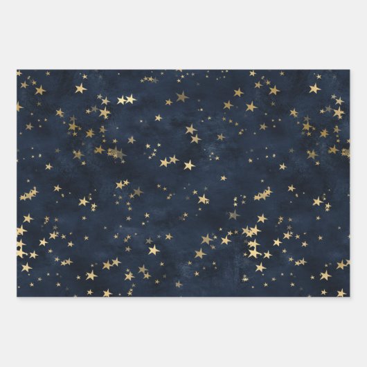 Kerstelegante luxe gouden sterren patroon blauw inpakpapier vel (Voorkant 3)