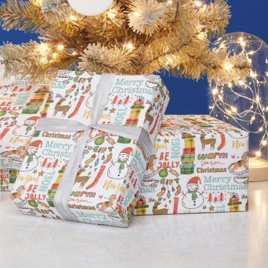 kerstelementen en typografie cadeaupapier (Feestdagen)