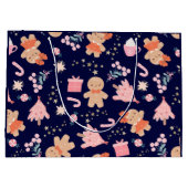 Kerstelementen op Navy Blue Groot Cadeauzakje (Achterkant)