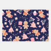 Kerstelementen op Navy Blue Inpakpapier Vel (Voorkant)