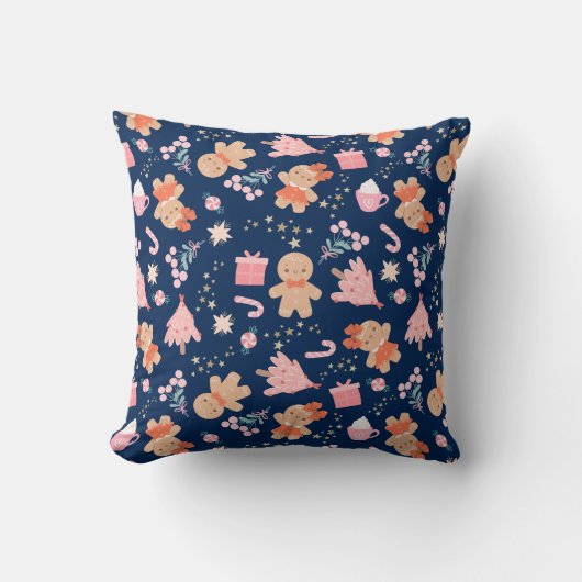 Kerstelementen op Navy Blue Kussen (Voorkant)