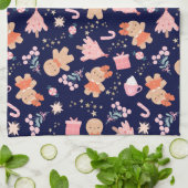 Kerstelementen op Navy Blue Theedoek (Gevouwen)