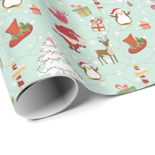 Kerstelementen rendierelven cadeaupapier (Rol Hoek)