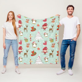 Kerstelementen rendierelven fleece deken