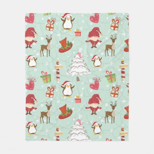 Kerstelementen rendierelven fleece deken (Voorkant)