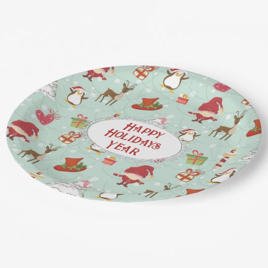 Kerstelementen rendierelven papieren bordje (Gekanteld)