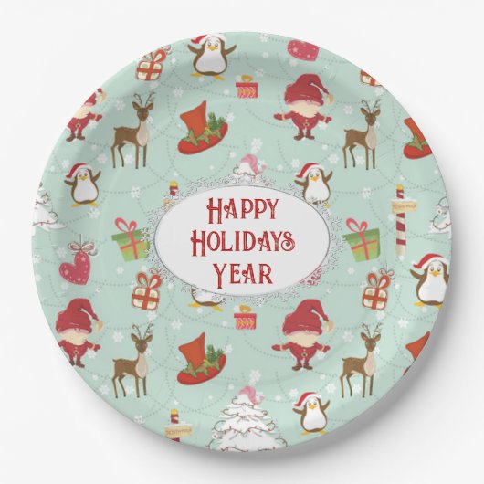 Kerstelementen rendierelven papieren bordje (Voorkant)