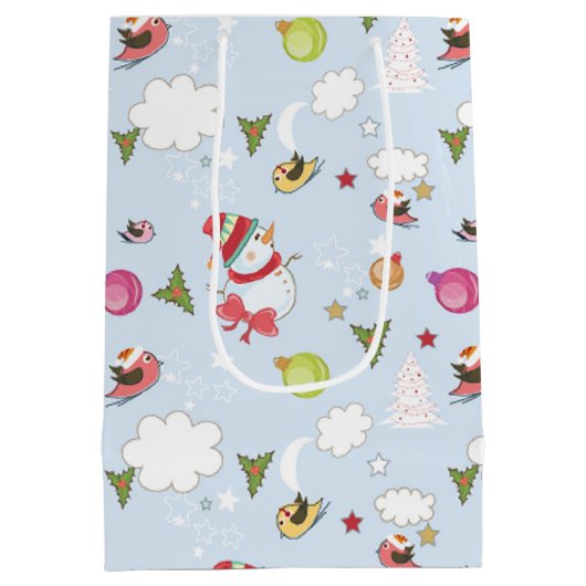 Kerstelementen Snowman Pattern Medium Cadeauzakje (Achterkant)