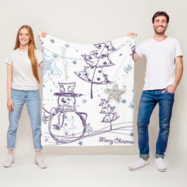 kerstelementen Snowman Sketch Fleece Deken