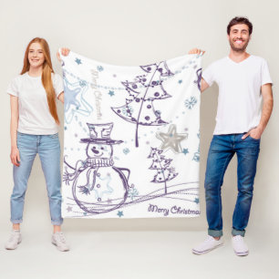 kerstelementen Snowman Sketch Fleece Deken