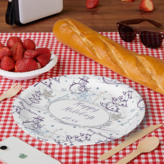 kerstelementen Snowman Sketch Papieren Bordje (Picknick)