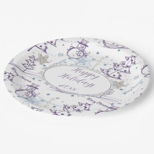 kerstelementen Snowman Sketch Papieren Bordje (Gekanteld)