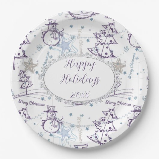 kerstelementen Snowman Sketch Papieren Bordje (Voorkant)