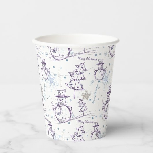 Kerstelementen Winter Snowman Sketch Papieren Bekers (Voorkant)