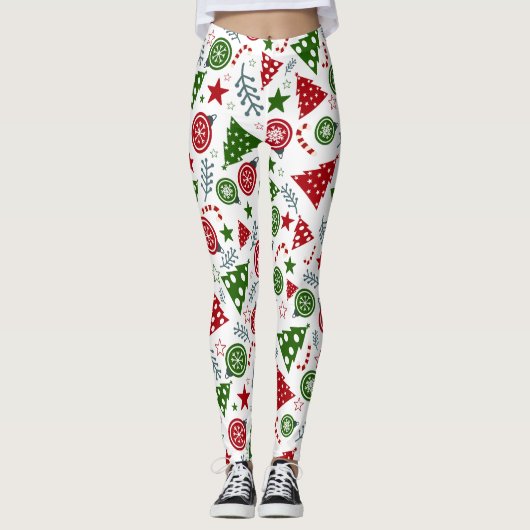 Kerstelementenpatroon Leggings (Voorkant)