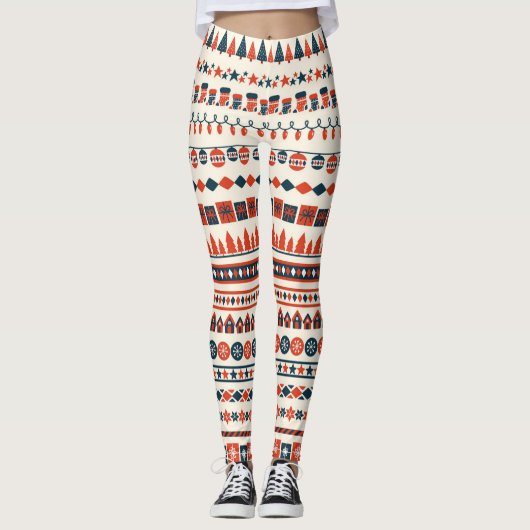 Kerstelementenpatroon Leggings (Voorkant)