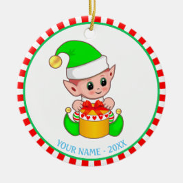 Kerstelf & aangepaste naam keramisch ornament