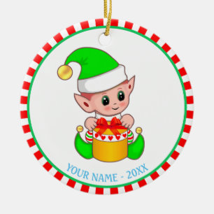 Kerstelf & aangepaste naam keramisch ornament