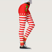 Kerstelf & Bellen op Rood Wit Gestreept Leggings (Rechts)