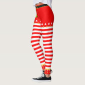 Kerstelf & Bellen op Rood Wit Gestreept Leggings (Links)