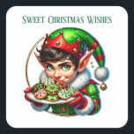 Kerstelf bericht toevoegen Sweet Christmas Wishes Vierkante Sticker<br><div class="desc">Kerstelf bericht toevoegen Sweet Christmas Wishes Square Sticker</div>
