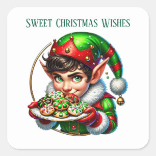 Kerstelf bericht toevoegen Sweet Christmas Wishes Vierkante Sticker