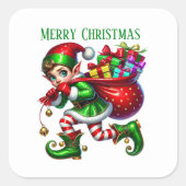 Kerstelf bericht toevoegen Vrolijk kerstfeest Vierkante Sticker (Voorkant)