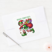 Kerstelf bericht toevoegen Vrolijk kerstfeest Vierkante Sticker (Envelop)