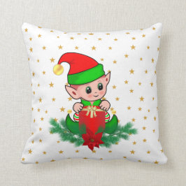 Kerstelf, dennen, poinsettia en sterren kussen