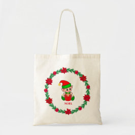 Kerstelf, dennenkrans en poinsettia's tote bag