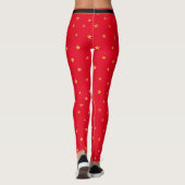 Kerstelf, dennenkrans & sterren op rood leggings (Achterkant)