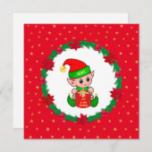 Kerstelf, dennenkruid, poinsettias en sterren (Voorkant / Achterkant)