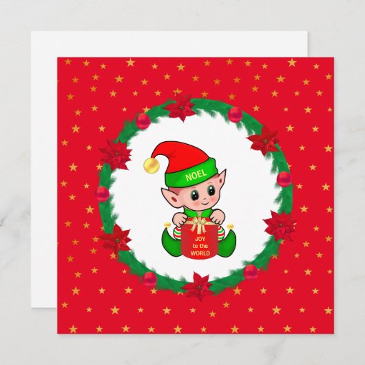 Kerstelf, dennenkruid, poinsettias en sterren (Voorkant / Achterkant)