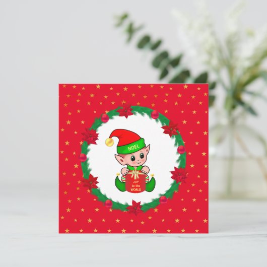 Kerstelf, dennenkruid, poinsettias en sterren (Staand voorkant)