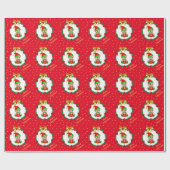 Kerstelf, dennenkruid, poinsettias en sterren cadeaupapier (Vlak)