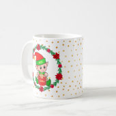 Kerstelf, dennenkruid, poinsettias en sterren koffiemok (Voorkant links)