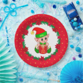 Kerstelf, dennenkruid, poinsettias en sterren papieren bordje (Feest)