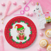 Kerstelf, dennenkruid, poinsettias en sterren papieren bordje (Feest)